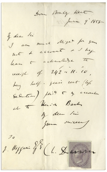 Charles Darwin Autograph Letter Signed in 1858 When He Was Writing ''On the Origin of Species''